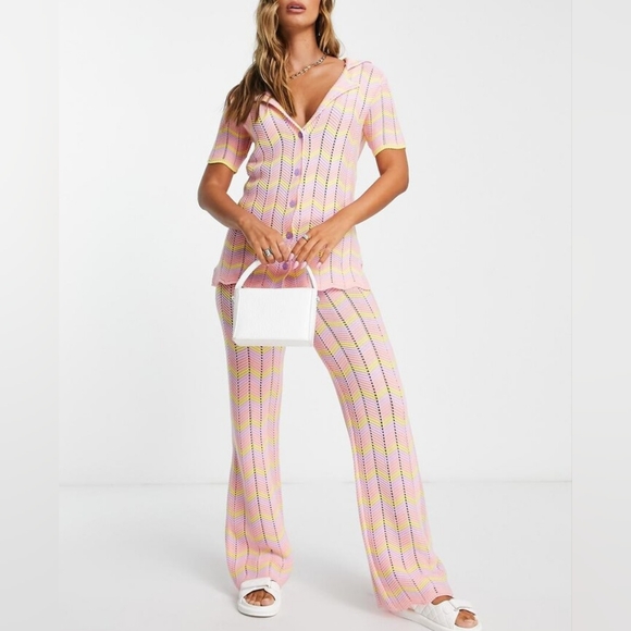 Damson Madder Button Front Crochet Shirt in Pink Zigzag Size 8 New With Tags - Picture 3 of 8